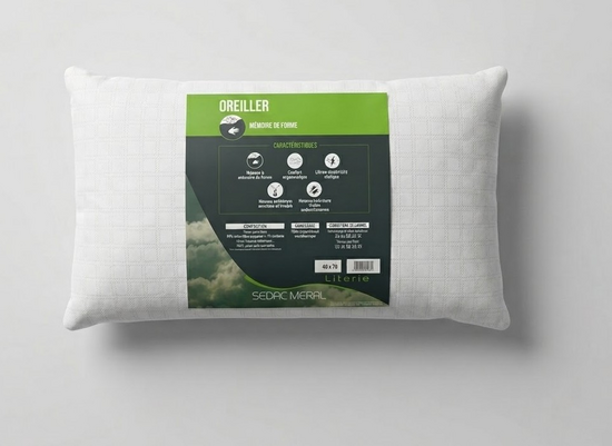 Oreiller m�moire de forme - Visco-confort d�houssable en 40x70 cm