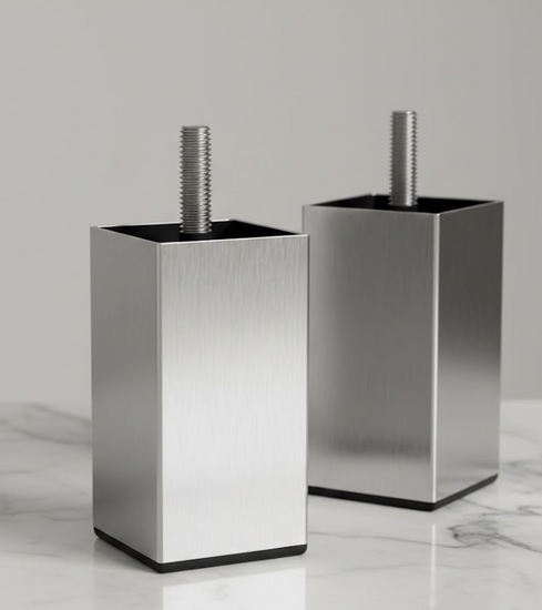 Jeux de 2 Pieds de sommier carr� en m�tal chrom� - APIA