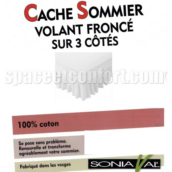 Cache sommier volant fronc 100% Coton cru - CARLA