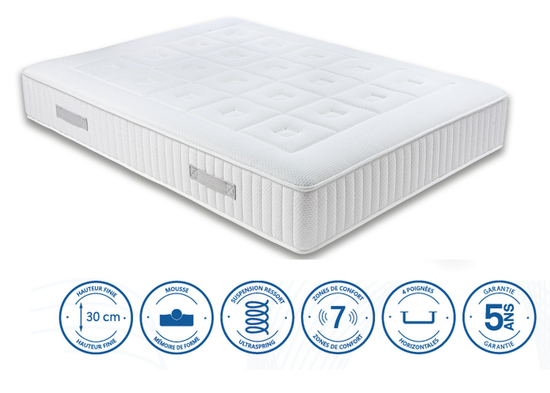 Matelas OLYMPE - Ressorts ensachs 7 zones + mmoire de forme