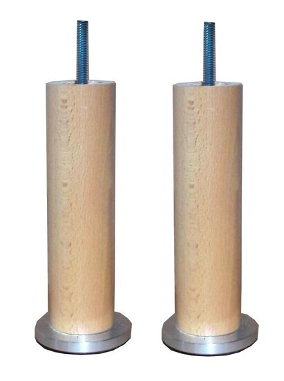 Pieds de sommier cylindrique en bois vernis naturel avec base en alu