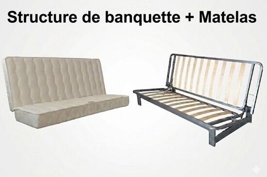 Structure de banquette lit en acier avec sommier � lattes + Matelas